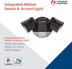 Lithonia Lighting HomeGuard 2-Light LED Outdoor Flood Lights, Motion Sensor Outdoor Lights with Dusk to Dawn, Adjustable Lumens and Color, Round Heads, Dark Bronze (HGX LED 2RH ALO SWW2 120 PIR DDB)