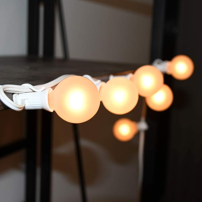 String Lights 25 Ft Frosted Globe G40 Bulbs, Warm White, Waterproof
