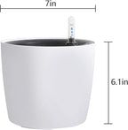 KINJOEK 5 Packs 7 Inch Self Watering Pot with Water Level Indicator, Modern Garden Decorative White Flower Pot, Flowers, African Violets, Succulents, White