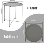 Garden 4 you Folding Tray Metal Side Table 2PC Grey Round End Table Cyan Sofa Small Accent Fold-able Table, Round End Table Tray, Next to Sofa Table, Snack Table for Living Room and Bed Room