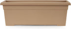 The HC Companies 28 Inch Romana Planter Box with Drainage Plug, Lightweight UV-Resistant Plastic Outdoor Planters, 1-Pack Flower Box for Garden, Patio, Balcony, and Fence, Sandstone