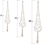 MIPON 3 Pack Macrame Plant Hanger Indoor Hanging Planter Holder with 3 Hooks, 46"/41"/34" Size for Boho Home Decor, Ivory (Pots Not Included)