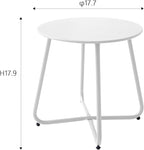 Patio Outdoor Side Table Waterproof Round Metal Steel Small Side Table Weather Resistant Portable Outdoor and Indoor End Table for Garden Balcony Yard, White