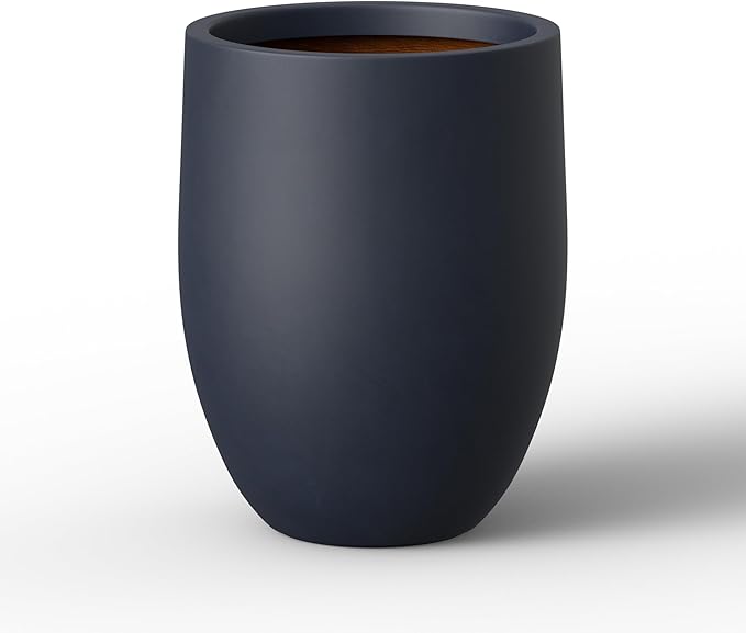 Kante 11.8 Inch Tall Concrete Planter, Large Indoor Outdoor Plant Pot with Drainage, Smooth Charcoal Finish with Painted Interior, Ideal for Porch, Home, Garden, Patio