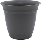 The HC Companies Eclipse Round Planter with Saucer - Outdoor & Indoor Plant Pot with Drainage Holes - Lightweight, UV-Resistant Plastic Pots for Plants, Flowers & Herbs (16" Warm Gray, Pack of 1)