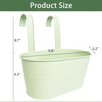 Balcony Hanging Planters Flower Pots, 10" Metal Flower Pots for Outdoor Balcony Rails, Fence Pot Hanging Plant Holders with Detachable Hooks for Garden Patio Yard Decor (Mint Green, 4Pcs)