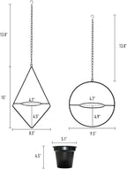 Metal Hanging Planters, Modern Plant Hanger with 5 inch Flower Pot, Set of 2 Black Plant Holder in Diamond and Round Shape, Small Wall and Ceiling Planter for Indoor Plants, Home Décor