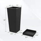 Tall Outdoor Planters Set of 2, 26 inch Tall Planters for Outdoor and Indoor, Metal Tapered Pots with Drainage Holes & Insert Shelves & Trays for Porch, Garden, Patio, Yard