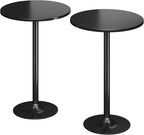 Flamaker Round Bistro Pub Table Modern Style Metal Base MDF Top Cocktail Bar Table Counter Bar Height for Pub, Dining Room, Party (2, Full Black)