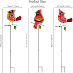 Decorative Garden Stakes,Set of 3 Cardinal Stained Glass Metal Yard Art,Waterproof Outdoor Decor Housewarming Present for Women Mom Grandma