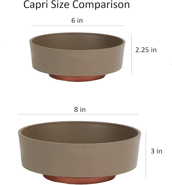 The HC Companies 8 Inch Round Plastic Succulent Capri Bowl 8"x8"x3" in Artisan Taupe with Copper Bottom Color