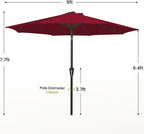 MEWAY 9ft Patio Umbrella Outdoor Table Umbrellas with Push Tilt and Crank, Market Umbrella 8 Sturdy Ribs for Deck, Garden, Pool and Backyard, Cherry Red