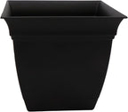 The HC Companies Eclipse Square Plastic Planter w/ Attached Saucer - Outdoor & Indoor Plant Pot with Drainage Holes - Lightweight, UV-Resistant Plastic Pots For Plants (12" Black, Pack of 1)