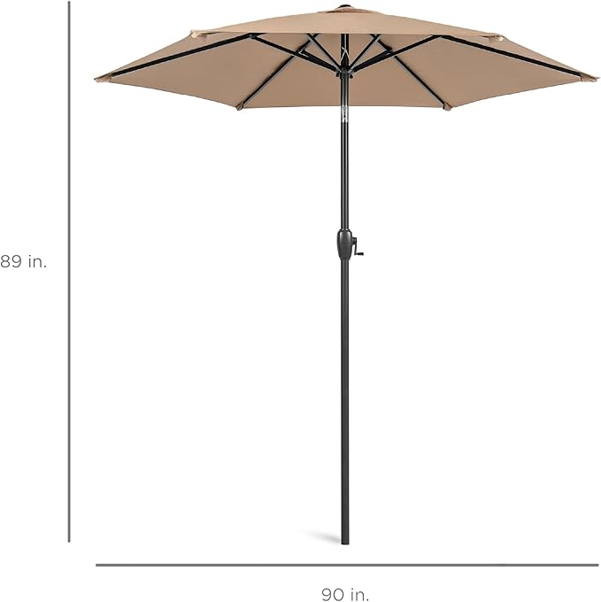 Best Choice Products 7.5ft Heavy-Duty Round Outdoor Market Table Patio Umbrella w/Steel Pole, Push Button Tilt, Easy Crank Lift - Tan
