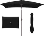 JEAREY 6.5x10 ft Rectangular Patio Umbrellas Rectangle Outdoor Umbrella with Push Button Tilt and Crank, Market Table Umbrella 6 Sturdy Ribs UV Protection for Poolside Garden Backyard Deck, Black
