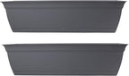 The HC Companies 24 Inch Eclipse Window Planter Box with Drainage Holes & Attached Saucer, Lightweight UV-Resistant Plastic Indoor Outdoor Planters, 2-Pack Flower Box for Garden Home Decor, Warm Gray