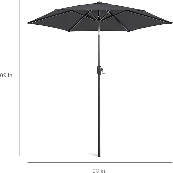Best Choice Products 7.5ft Heavy-Duty Round Outdoor Market Table Patio Umbrella w/Steel Pole, Push Button Tilt, Easy Crank Lift - Gray