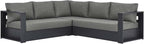 Modway Tahoe Aluminum 3-Piece Outdoor Patio Furniture Gray Charcoal, Modular Sectional Sofa Set with Weather-Resistant Cushions, Ideal for Deck, Backyard Poolside