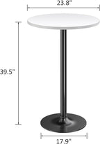 Furmax Bistro Pub Table Round Bar Height Cocktail Table for Home Bar, Small Round Bar Tables for Party, Dining Room, Living Room and Wedding, Metal Base MDF Top Obsidian, 40.6 Inch Height (1, White-1)