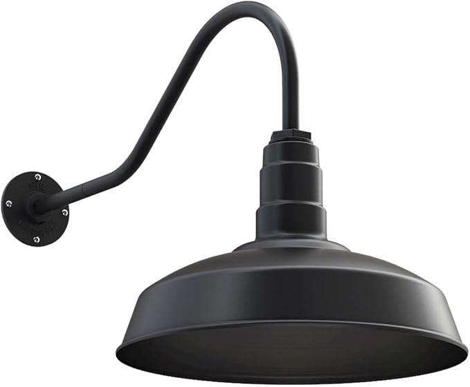 Outdoor Wall Light Farmhouse Barn Sconce, 16-Inch Dome, Matte Black Steel