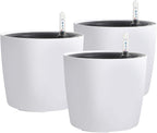 KINJOEK 3 Packs 7 Inch Self Watering Pot with Water Level Indicator, Modern Garden Decorative White Flower Pot, Flowers, African Violets, Succulents, White