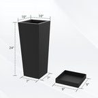 Tall Outdoor Planters Set of 2, 24 inch Tall Planters for Outdoor and Indoor, Metal Tapered Pots with Drainage Holes & Insert Shelves & Trays for Porch, Garden, Patio, Yard