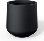 Kante 11.6" Dia Round Concrete Planter, Outdoor Indoor Large Plant Pots Containers with Drainage Hole and Rubber Plug for Home Garden Patio, Black