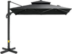 Outsunny 10ft Offset Patio Umbrella, Hanging Cantilever Umbrella, Square Shape, Aluminum Cross Base, Tilt, 360-Degree Rotation