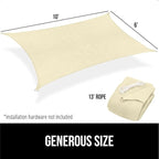 GORILLA GRIP Heavy Duty Sun Shade, UV Protection Fade Tear and Rust Resistant Rectangle Sunshade Canopy, Curved Edges Blocks Sunlight, Breathable Sail, Outdoor Patio, Lawn Garden, 6x10 FT Butter Cream