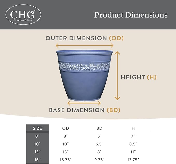 Classic Home and Garden Corinthian Resin Planter Pot - Outdoor & Indoor Plant Pot - Round Planter for Plants & Flowers (13" Ivory Ash, Pack of 1)