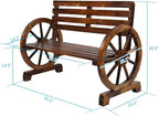 Outvita Wooden Garden Bench, Outdoor Rustic Wagon Wheel Bench with Armrest & Fir Construction for Garden Porch Backyard Patio Park, Seats 2 Person Carbonized