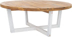 SAFAVIEH Outdoor Collection Leo Natural/White Solid Wood Round Coffee Table
