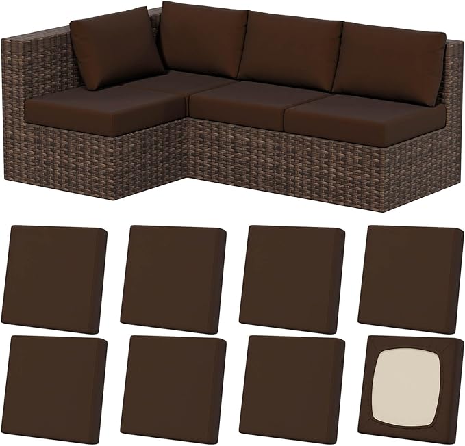 Dark Coffee Outdoor Cushion Covers, 8 Pack Stretch Fit Patio Slipcovers
