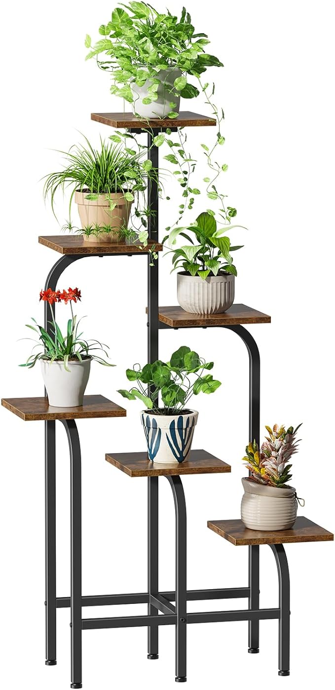 6 Tier Plant Stand Indoor, Plant Shelf for Multiple Plants, Flower Pot Holder Shelf, Planter Display Rack for Patio Garden Balcony Living Room Bedroom Decor, Rustic Brown