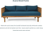 Merax Solid Acacia Wood Couch Chaise Lounge Chair Indoor, 3 Seater Daybed Sofa Couches with Cushions & Pillow, Heavy Frame Day Bed for Living Room, Office, Outdoor, Balcony, Patio, Water Resistant