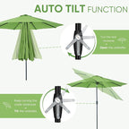 Tempera Patio Market Outdoor Table Umbrella with Auto Tilt and Crank, Large Sun Umbrella with Sturdy Pole & Fade Resistant Canopy, Easy to Set