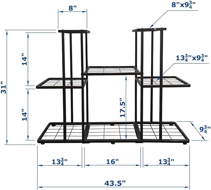 MTB Garden 3 Tier 8 Potted Metal Large Plant Stand for Indoor Outdoor Flower Pot Display Planter Shelf, Charcoal Grey