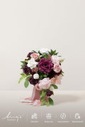 Artificial Flowers Bridal Bouquet, Marsala and Blush Silk Roses, 13 in Wide