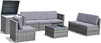 Tangkula 8 PCS Outdoor Patio Furniture Set, Rattan Wicker Sofa Set, Sectional Sofa Couch Conversation Set w/Storage Table and 12 Zippered Cushions for Garden Backyard Poolside (Grey)