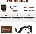 1' Diameter Matte Black Curtain Rod, 30-60 inch, Fits 30-54 Windows, Heavy Duty, Adjustable, Telescopic, Splicing Metal, Extra Long, for Windows & Sliding Glass Door