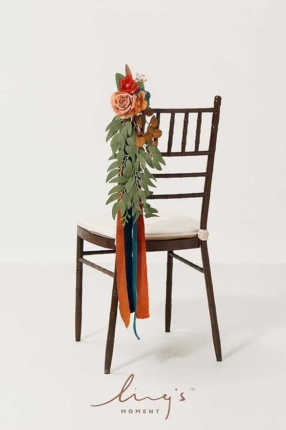 Artificial Aisle Pew Flowers 8 Pcs Dark Teal and Burnt Orange Wedding