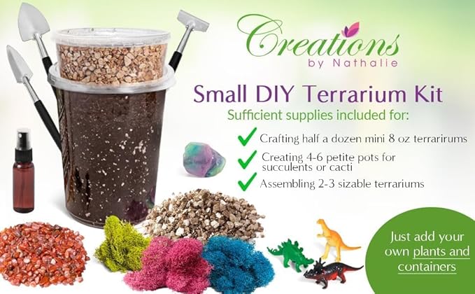 Terrarium Kit with Succulent Soil, Pebbles & Crystal Gems, Small
