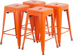 FDW Metal Bar Stools Set of 4 Counter Height Bar Stools 24 Inches Industrial Bar Chairs Patio Stool Stackable Backless Stool Indoor Outdoor Metal Kitchen Stools Bar Chairs (Orange, 24")