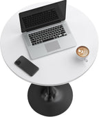 Furmax Bistro Pub Table Round Bar Height Cocktail Table for Home Bar, Small Round Bar Tables for Party, Dining Room, Living Room and Wedding, Metal Base MDF Top Obsidian, 40.6 Inch Height (2, White-1)