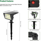 Solar Spot Lights Outdoor with 60 LED & Auto On/Off, 2 Pack Solar Lights Outdoor Waterproof IP68 with 3 Lighting Modes, 2-in-1 Solars Landscape Light for Outside, Garden, Yard(Cool White)