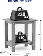 Side Tables Set of 2, 16-Inch Grey HIPS Weather-Resistant for Patio
