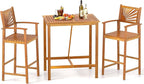 Tangkula 3 Piece Patio Bar Table & Chairs, Outdoor Acacia Wood Bar Set w/Slatted Seat & Tabletop, Wood Dining Bar Set w/Backrest, Armrests & Footrest for Backyard, Poolside, Balcony