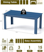 GREENVINES Outdoor Dining Table | 67’’ | HDPE | Rectangle Tables for 6 | All-Weather | Umbrella Hole | Patio Furniture | for Poolside Backyard Garden | Blue