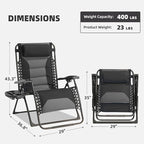 Zero Gravity Chair Set of 2 Oversized Padded Recliner with Adjustable Headrest & Cup Holder - 600D Oxford Folding Lounge Chair for Outdoor Camping, Patio, Poolside (Black & Gray)