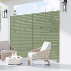 Casaphoria Metal Privacy Screen Outdoor, 72" H x 47" W Freestanding Decorative Privacy Screen for Patio Deck Balcony Garden with Stable Base, Light Green-Louvered